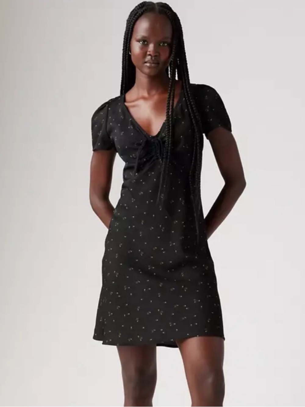 Levi's Delray Short Sleeve Black Floral Mini Dress, Size XS